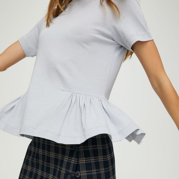 Aritzia Sunday Best Minerva Peplum Top XS White Short Sleeve Preppy Chic Blouse - Picture 3 of 12